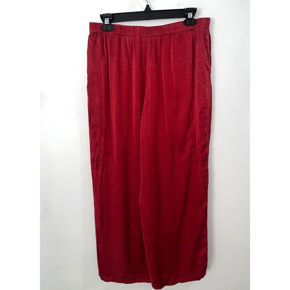 Quince 100% Silk Pajama Set Cropped Top Washable Wide Leg Pant Lounge Red Medium - Picture 10 of 10
